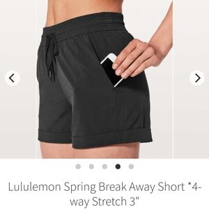 1/3 Lululemon spring break away shorts size 6 black